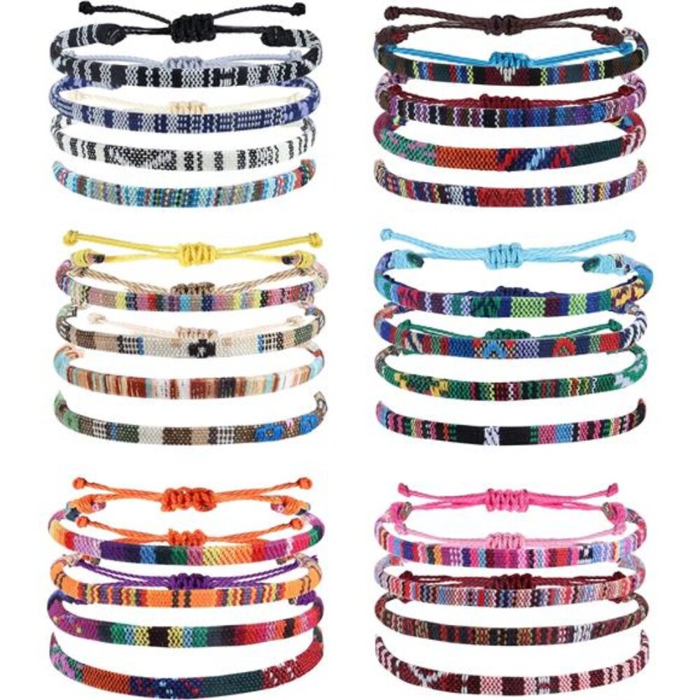 24 Pcs Boho Surfer Bracelet Anklet Adjustable Beaded Anklets Handmade Braided